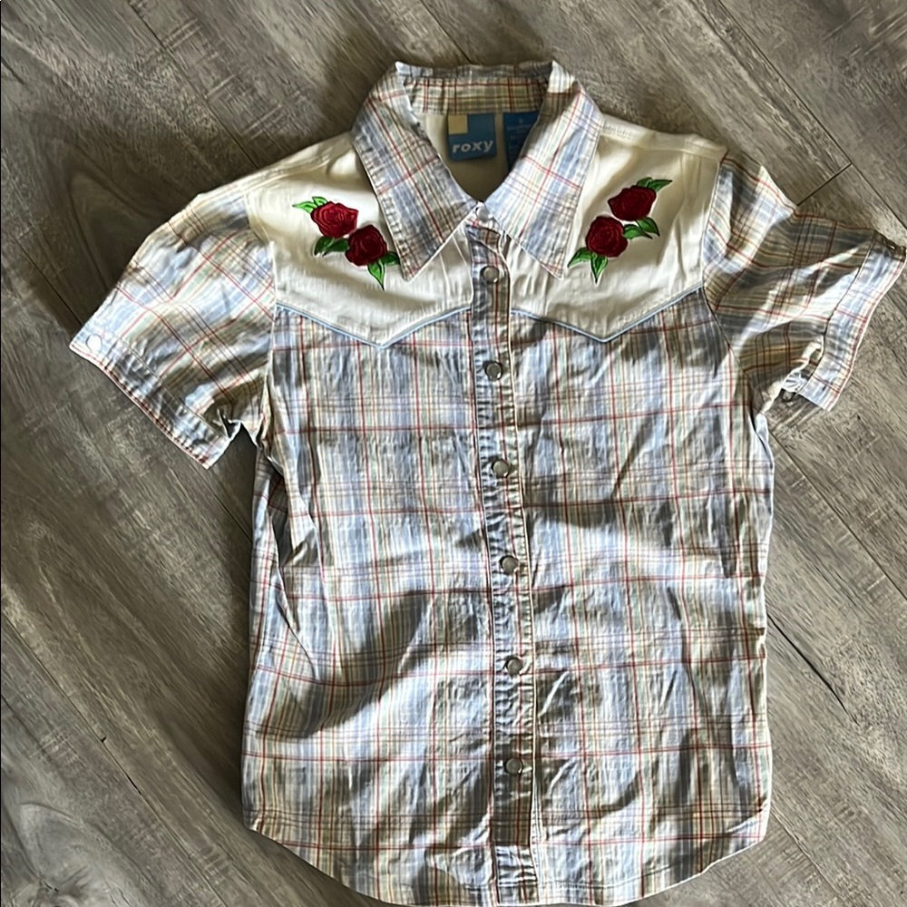 Plaid Western Shirt with Rose Embroidery